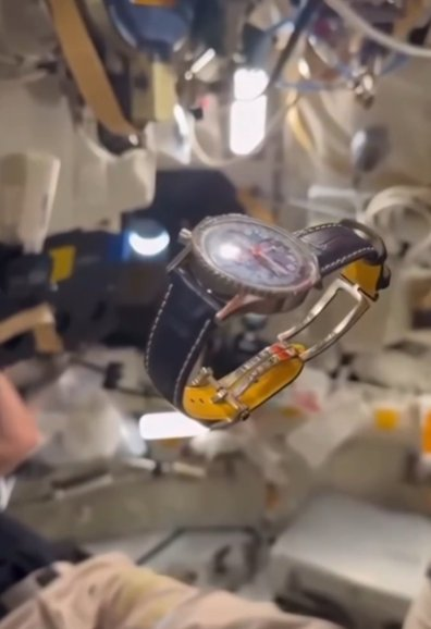 A Breitling Navitimer Cosmonaute photographed in zero gravity inside the Orion spacecraft.